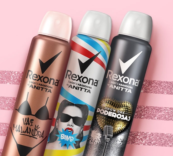 <span style = 'font-size:120%; font-weight: bold;'>Rexona by Anitta</span><br>A marca de desodorantes Rexona, da Unilever, se uniu à cantora Anitta para lançar sua nova linha. 

Rexona by Anitta m...