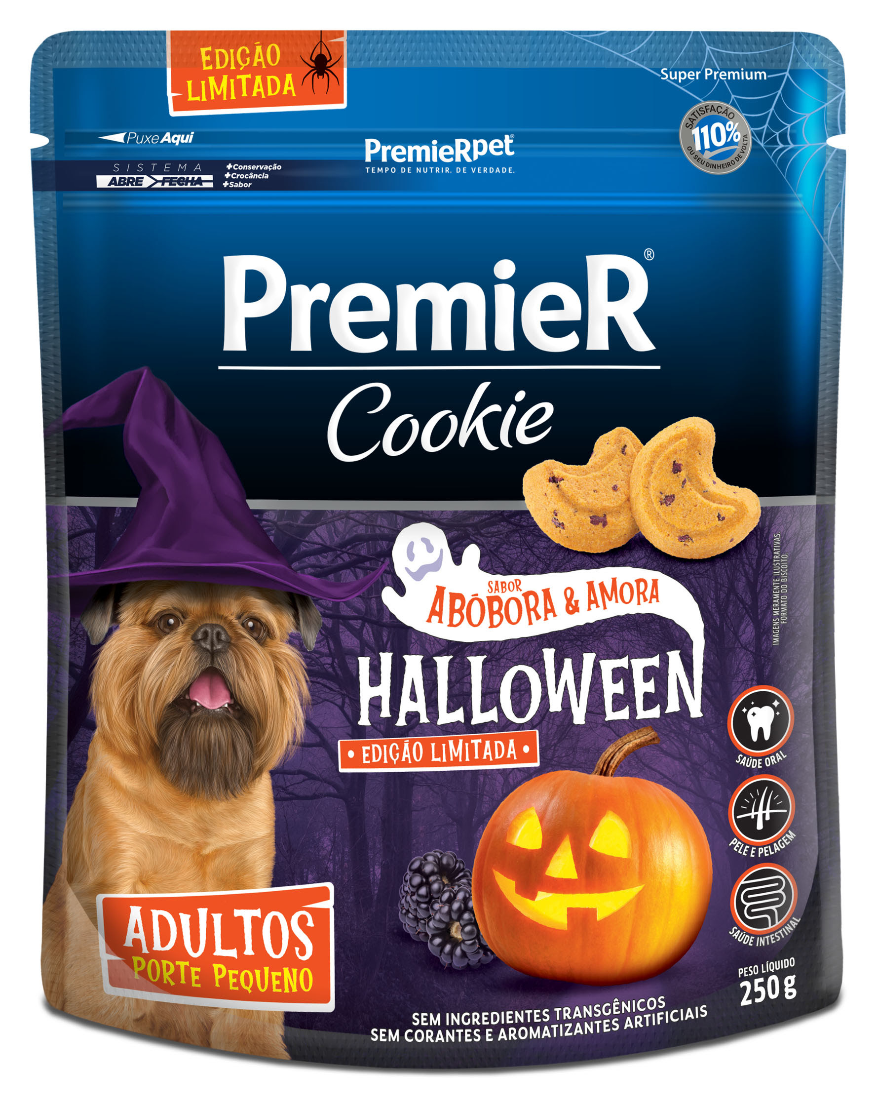 <span style = 'font-size:120%; font-weight: bold;'>PremieRpet - cookie temático para o Halloween</span><br>A PremieRpet lança o PremieR Cookie Halloween. Destinado a cães adultos de pequeno porte, a novidade chega no sabor abób...