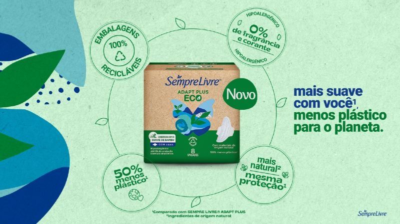 <span style = 'font-size:120%; font-weight: bold;'>Sempre Livre adota embalagens de papel</span><br>A Johnson & Johnson Consumer Health apresenta o Sempre Livre Adapt Plus Eco com 50% menos plástico (comparado à versão a...