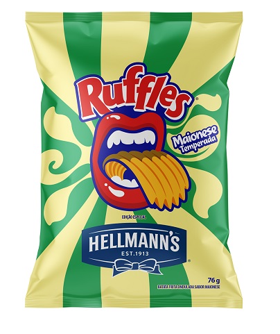 <span style = 'font-size:120%; font-weight: bold;'>Ruffles + Hellmann’s - Batatas sabor de maionese temperada</span><br>A arte desta embalagem é minimalista, o que contribui para levar a sofisticação do restaurante para a experiência do del...