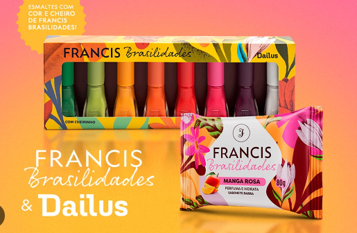 <span style = 'font-size:120%; font-weight: bold;'>Francis anuncia uma parceria inédita com a Dailus</span><br>Francis, marca pertencente à Flora, anuncia uma parceria inédita com a Dailus, marca de cosméticos, para o lançamento de...