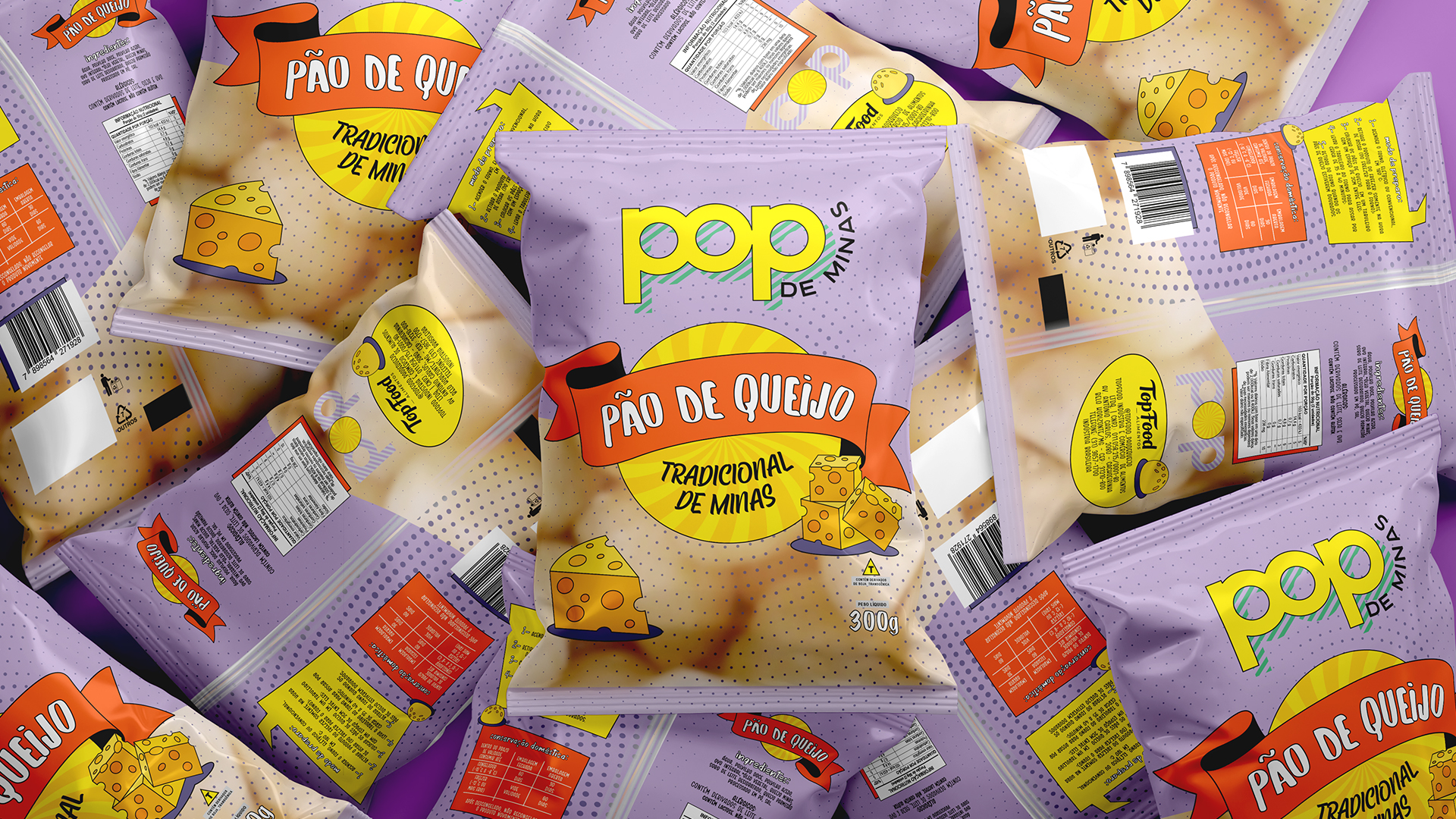 <span style = 'font-size:120%; font-weight: bold;'>Pão de Queijo Pop de Minas - Top Food</span><br>O nome Pop de Minas ditou o caminho gráfico, rompendo com a estética que se espera dos produtos dessa categoria (usualme...